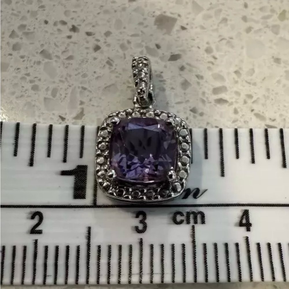 Purple Necklace Pendant 925 Sterling Silver Square Stone